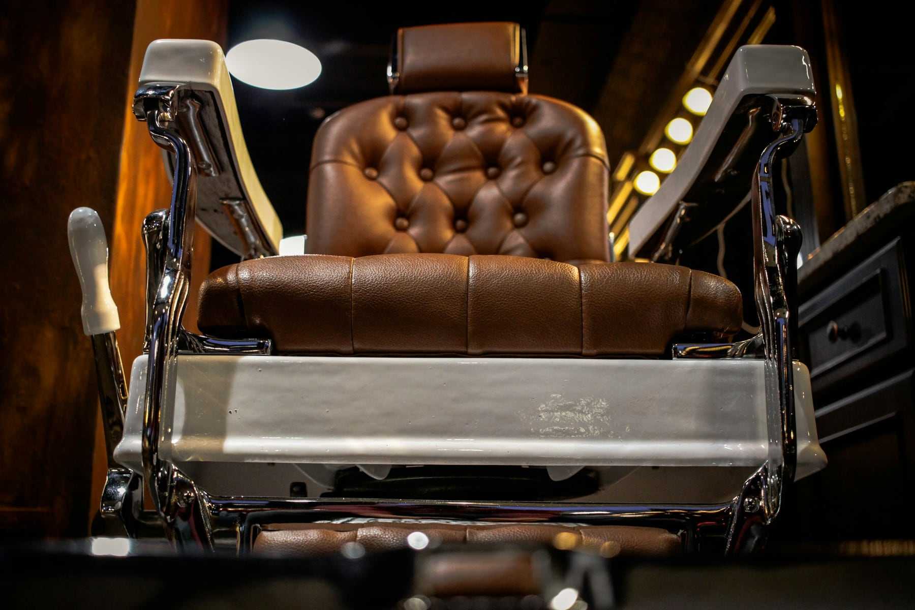 A restored leather barber chair