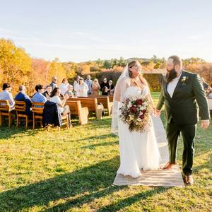 Amy and Tom, golden hour in the orchard