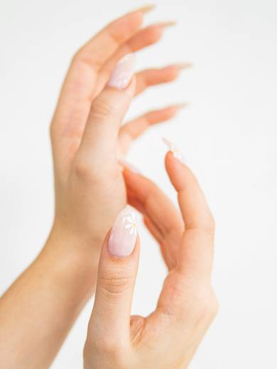 Natural nails with a fine white French tip