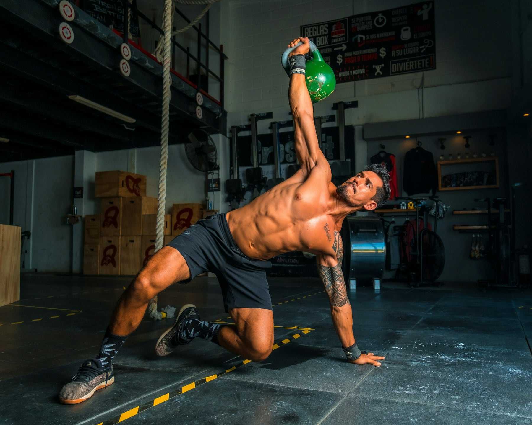 A man training with a kettlebell