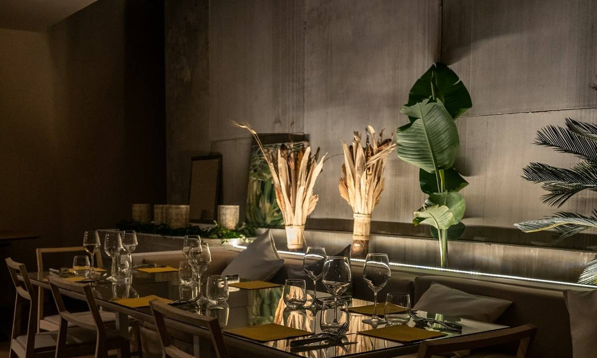 Candlelit tables in the dining room