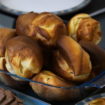 A dish of golden Yorkshire puddings